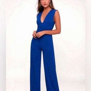 NWT LuLu’s Thinking Out Loud Royal Blue Backless Jumpsuit | Size Medium